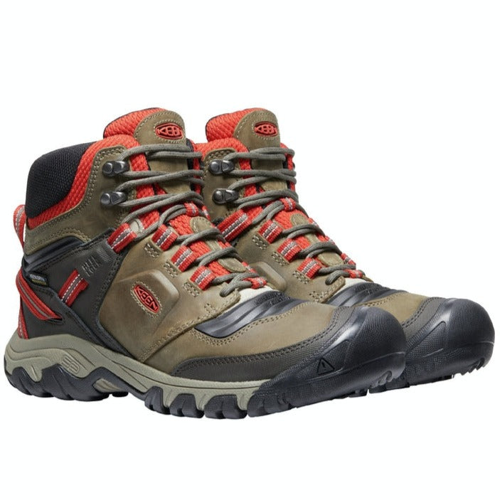 Keen Men's Ridge Flex WP Mid Walking Boots - Dark Olive/Ketchup-Walking Shoe-Outback Trading