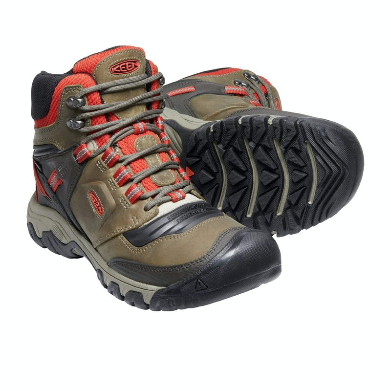 Keen Men's Ridge Flex WP Mid Walking Boots - Dark Olive/Ketchup-Walking Shoe-Outback Trading