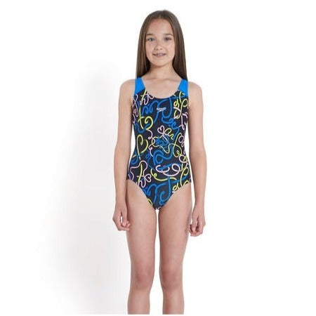 Speedo Girls All Over Speedback - Blue/Pink/Yellow - 8 YEARS