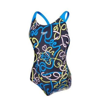 Speedo Girls All Over Speedback - Blue/Pink/Yellow - 8 YEARS