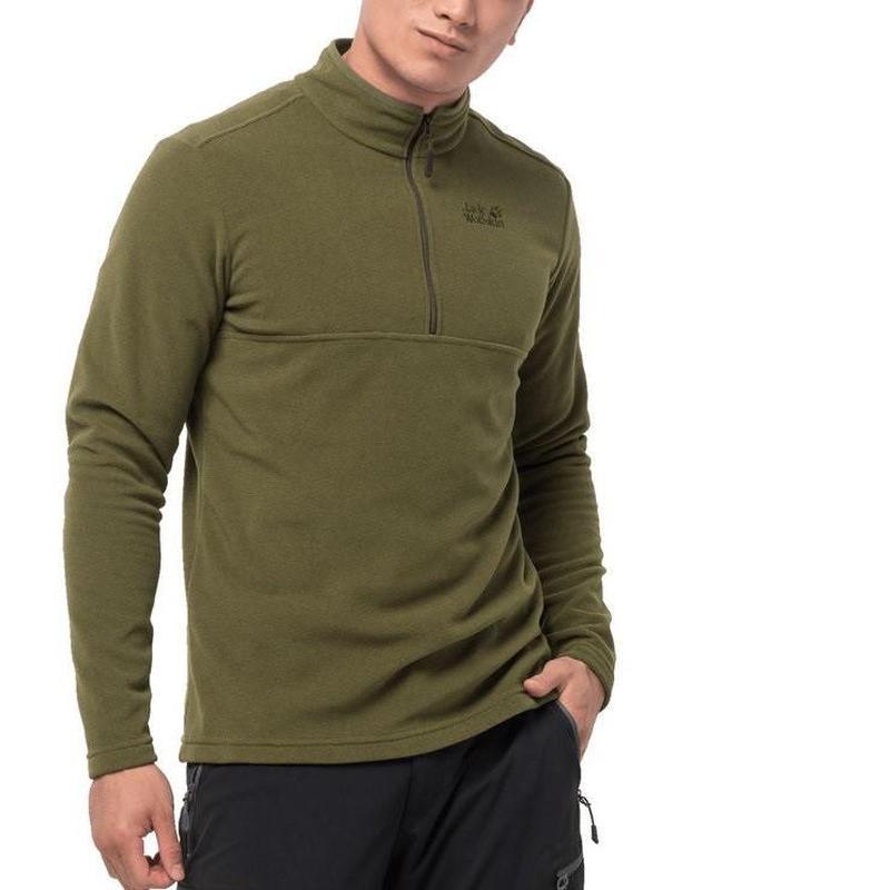 Jack Wolfskin Arco Men's 1/4 Zip Fleece - Light Moss Stripes-Fleeces 1/4 Zip-Outback Trading