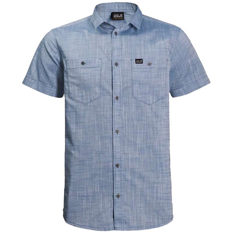 Jack Wolfskin Emerald Lake Men's Organic Shirt - Ocean Wave-Shirts & Blouses-Outback Trading