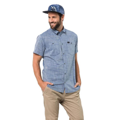 Jack Wolfskin Emerald Lake Men's Organic Shirt - Ocean Wave-Shirts & Blouses-Outback Trading