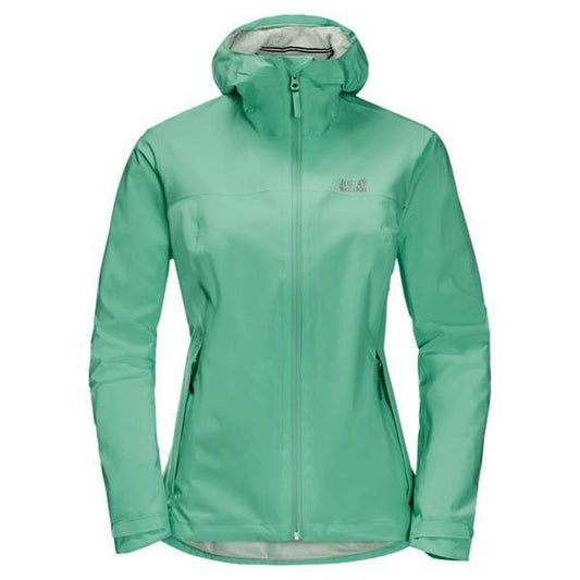 Jack Wolfskin JWP Waterproof Packable Women's Shell Jacket - Pacific Green-Waterproof Jackets for Women-Outback Trading