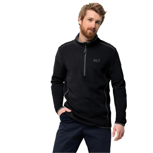 Jack Wolfskin Men's Echo 1/4 Zip Fleece Jumper in Black - Recycled Fleece-Fleeces 1/4 Zip-Outback Trading