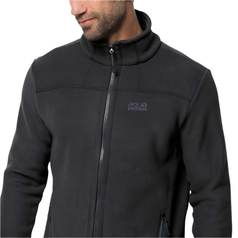 Jack Wolfskin Thunder Bay Men's Recycled Fleece - Black-Fleeces Full Zip-Outback Trading