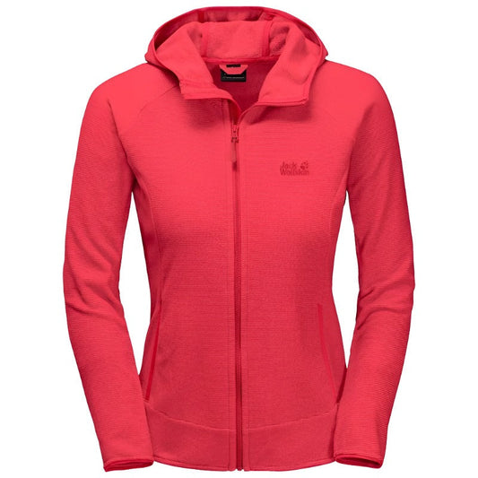 Jack Wolfskin Women's Arco Hooded Fleece - Tulip Red Stripes-Fleeces Full Zip-Outback Trading