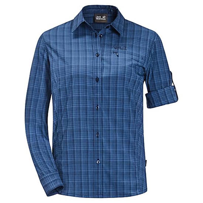 Jack Wolfskin Women's Centaura Flex Shirt - Dark Indigo Checks-Shirts-Outback Trading