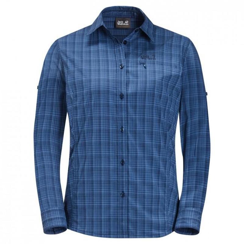 Jack Wolfskin Women's Centaura Flex Shirt - Dark Indigo Checks-Shirts-Outback Trading