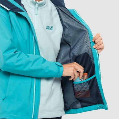 Jack Wolfskin Evandale Womens Waterproof Jacket- Dark Aqua-Waterproof Jackets for Women-Outback Trading