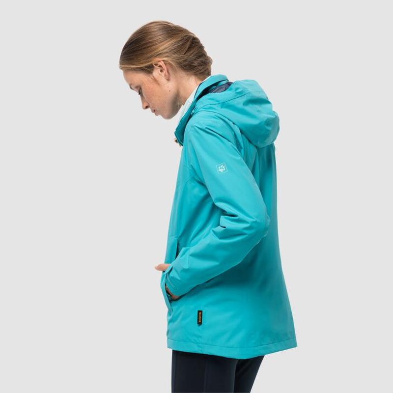 Jack Wolfskin Evandale Womens Waterproof Jacket- Dark Aqua-Waterproof Jackets for Women-Outback Trading