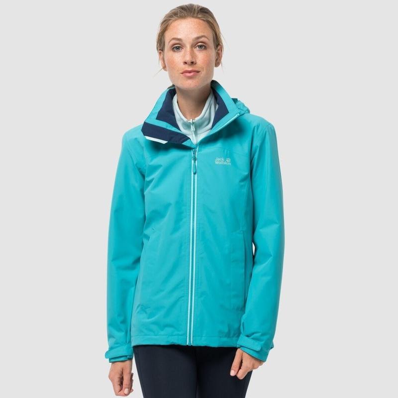 Jack Wolfskin Evandale Womens Waterproof Jacket- Dark Aqua-Waterproof Jackets for Women-Outback Trading