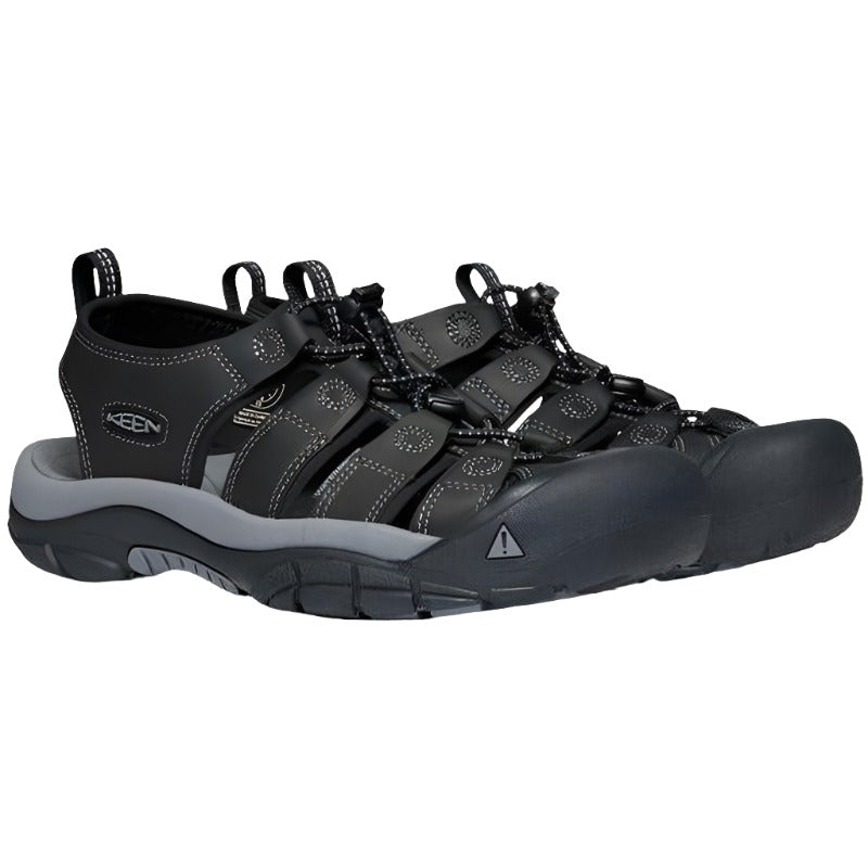 Keen Newport Men's Leather Waterproof Walking Sandals - Black Steel/ Grey-Walking Sandals-Outback Trading