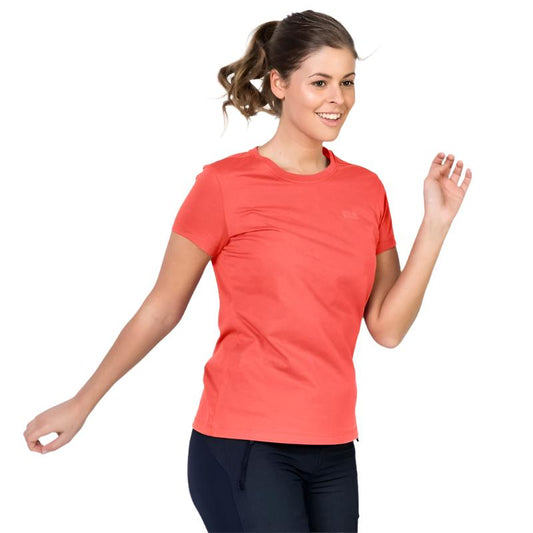 Jack Wolfskin Tech Tee Womens - Coral Pink-Shirts & Tops-Outback Trading