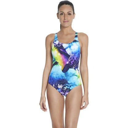 Speedo Allover Powerback Women's Swimming Costume - Navy/Blue 3